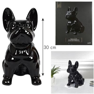 Statua Bulldog in Ceramica Nera 30Cm