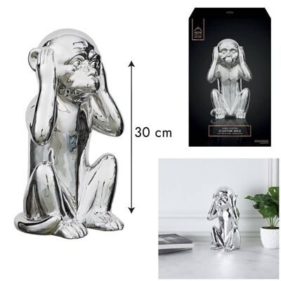 Silver Monkey Statue 28Cm