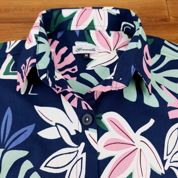 Grenouille - Robe chemise longueur mollet imprimée bleu marine, rose et menthe 6