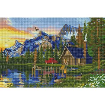 Peinture diamant La maison du lac, 45x30 cm, forets carrés 2