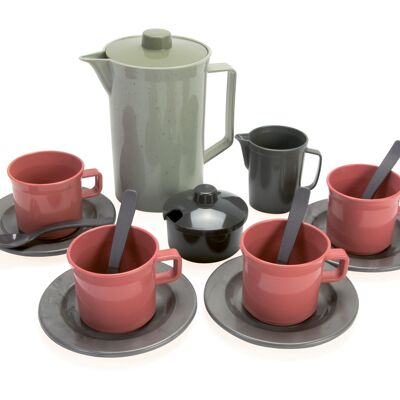 Spielzeug aus Biokunststoff – Grüne Bohne – 17-teiliges Tee-/Kaffeeservice aus Netzstoff – 16,5 x 16 x 14 cm