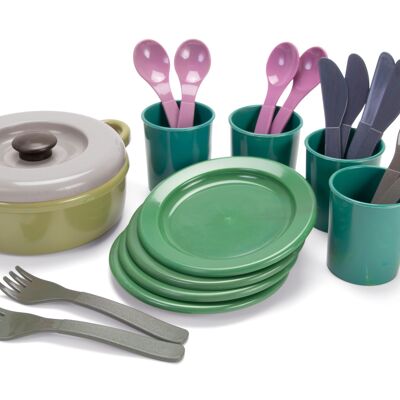 Jouet en bioplastique - Green Bean - Set repas 22pcs en filet - 18,5x13x16cm