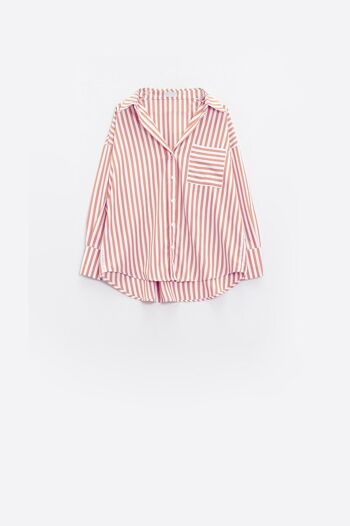 Blusa blanca oversize avec rayons verticaux en rose et bolsillo en el pecho 4