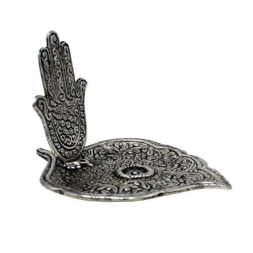 Portaincenso Mano Hamsa Finitura Argento Anticato