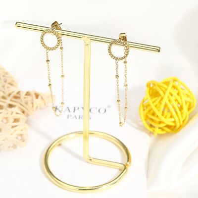 Round earrings with chain linked to the tip - BO100210