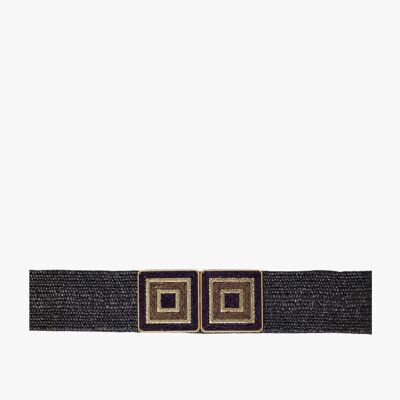 Brown woven belt with square buckle with gold details