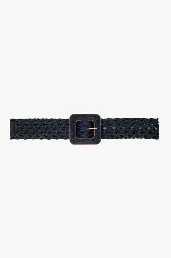 Ceinture tejido negro avec hebilla cuadrada con borde marron. 1