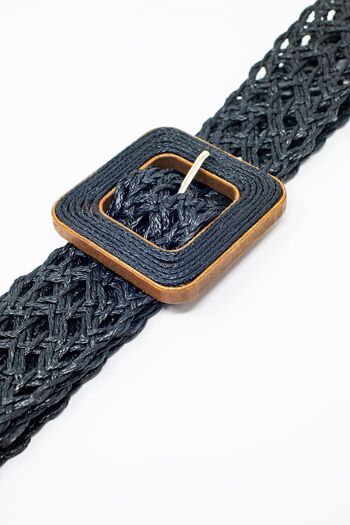 Ceinture tejido negro avec hebilla cuadrada con borde marron. 2