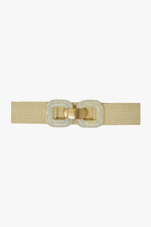 Woven belt with square buckles in cream