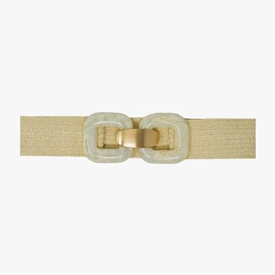 Cinturón tejido con hebillas cuadradas en color crema