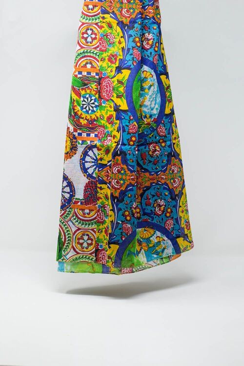 Bufanda sedosa con estampado abstracto multicolor