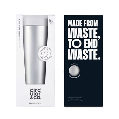 Taza Circular Acero Inoxidable 16oz Pebble White (1 x paquete 8) Taza de Café Reutilizable Sostenible