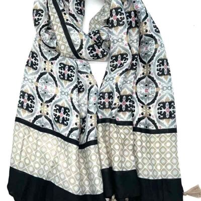 Oriental pattern pompom scarf xt-9