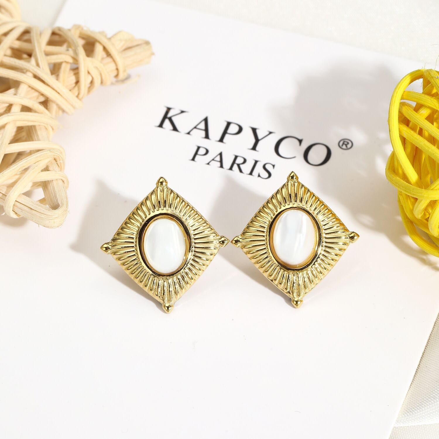 Orecchini in madreperla con scheggia in acciaio - BO100216OR-BC