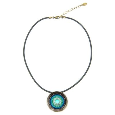 India Antik Necklace 01 Collier en cuir avec grand pendentif coloré