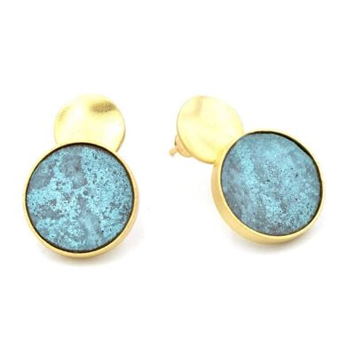 Patina Earring 08 Two-piece stud with plate and colored metal inlay
