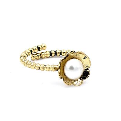 Perla Ring 14 in Blütenform mit Perle
