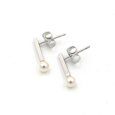 Pura Earring 53 Simple bar stud with pearl