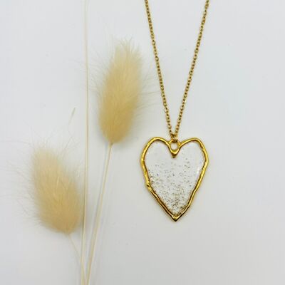 Large Hammered Heart Necklace - Gold Powder