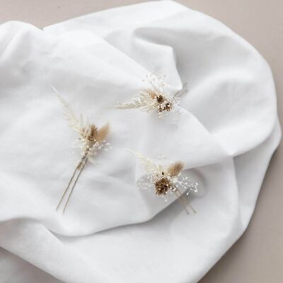 Epingle à cheveux fleurs séchées Boho blanc