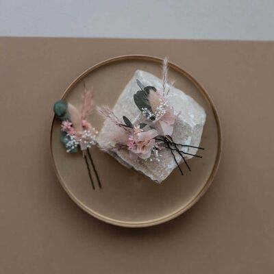 Hairpin dried flowers eucalyptus pink