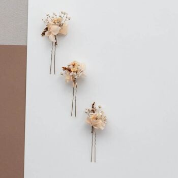Epingle à cheveux fleurs séchées hortensia abricot 2