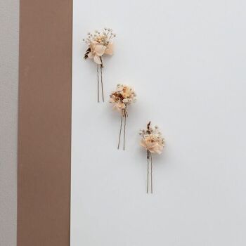 Epingle à cheveux fleurs séchées hortensia abricot 4