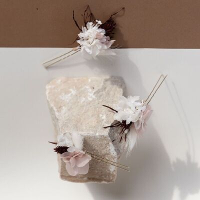 Hairpin dried flowers white pink