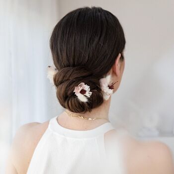 Epingle à cheveux fleurs séchées blanc rose 3