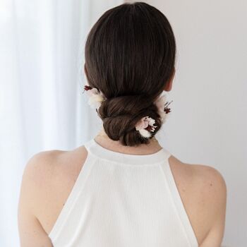 Epingle à cheveux fleurs séchées blanc rose 4