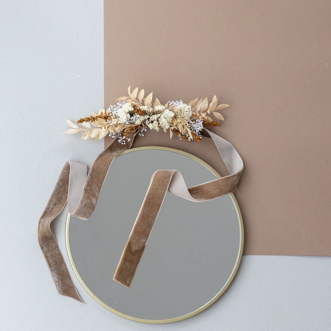 Cinta per cappelli fiori secchi albicocca lavanda