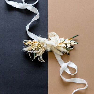 bandeau en filigrane fleurs séchées en beige