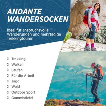 Andante I chaussettes de randonnée | Chaussettes de randonnée en alpaga, bambou et mérinos pour hommes et femmes - BLEU I ANDINA OUTDOORS 5