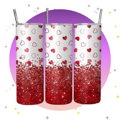 Hearts Glitter Red - Thermos tumbler