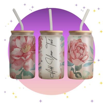 Flower Pink – Glas mit Bambusdeckel