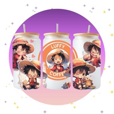One Piece Luffy - Vidrio con tapa de bambú Starbucks