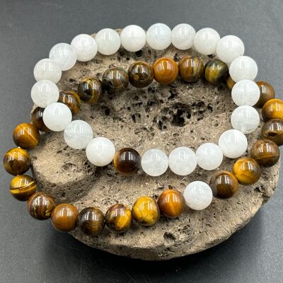 Elastic distance bracelets, couple bracelets in Moonstone and Tiger Eye