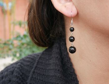 Boucles d'oreilles pendantes à 3 boules en Onyx naturelle, Made in France 2