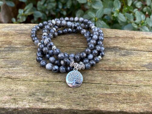 Bracelet Mala tibétain en Labradorite et breloque Arbre de vie