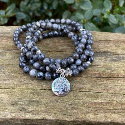 Tibetan Labradorite Mala Bracelet and Tree of Life Charm