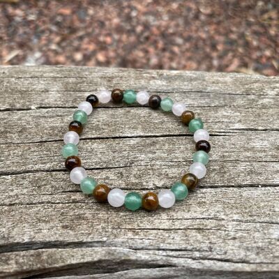Lithotherapy Bracelet in Green Aventurine, Rose Quartz and Tiger Eye, Made in France