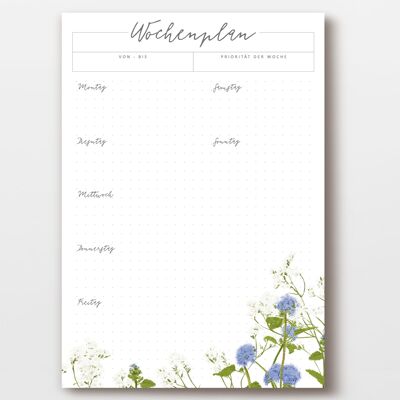 Notepad weekly plan 50 sheets DIN A5, dot grid and sea lavender illustration, PEFC certified