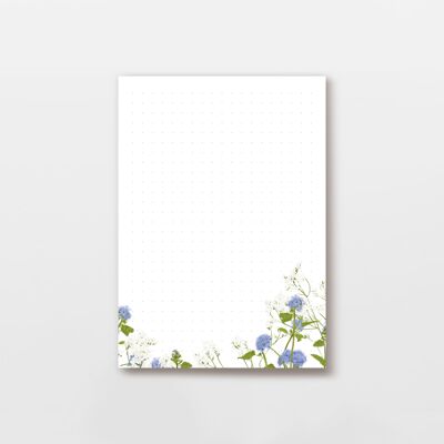 Bloc de notas 50 hojas DIN A6 cuadrícula de puntos, ilustración de flores de lavanda marina, certificado PEFC