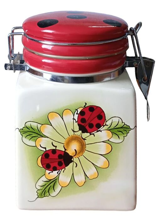 CERAMIC CONTAINER "LADYBUGS"  FOR COFFEE OR SUGAR WITH  AIRTIGHT LID  DIMENSION: 10x9x16cm SP-102A