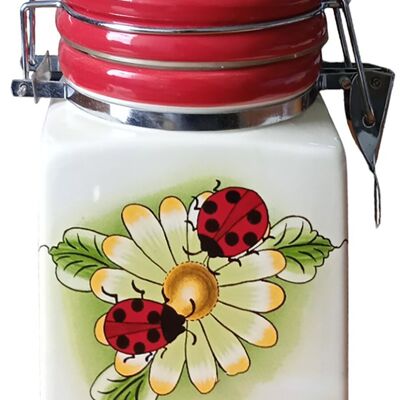 CERAMIC CONTAINER "LADYBUGS"  FOR COFFEE OR SUGAR WITH  AIRTIGHT LID  DIMENSION: 10x9x16cm SP-102A