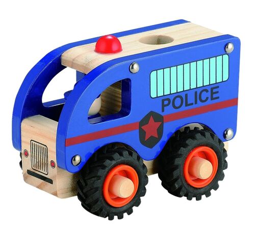 Wooden police car with rubber wheels