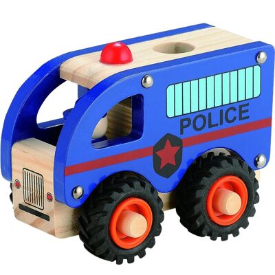 Polizeiauto aus Holz mit Gummirädern