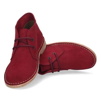 Flat burgundy suede leather desert boots with laces