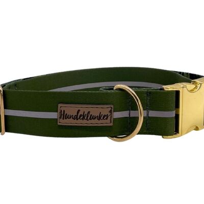 Hundehalsband Oliv Reflektor (rPet) Gold/Silber