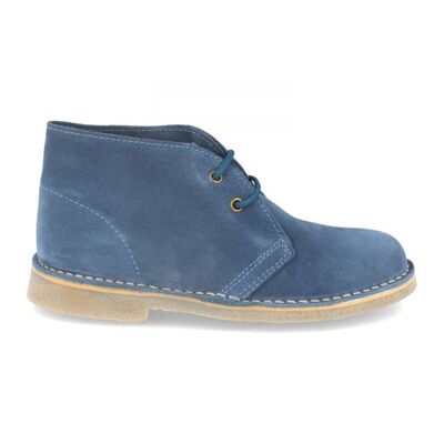 Flat desert boots in jeans color made of suede leather with laces